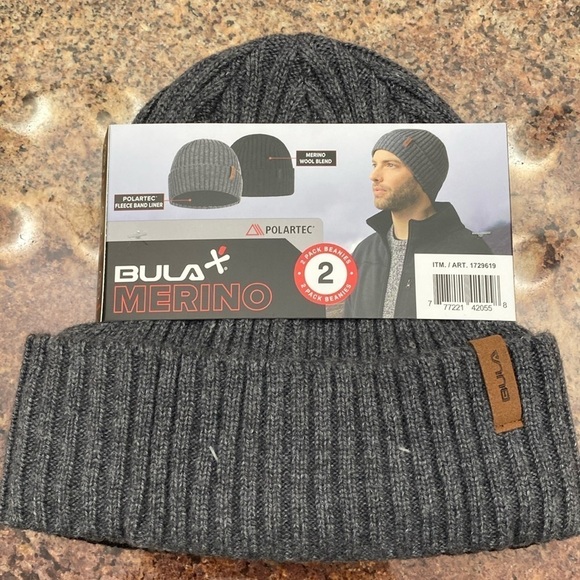 2pc Bula Merino Wool blend Beanie black/Grey cap hat warm outerwear OS - Picture 1 of 7